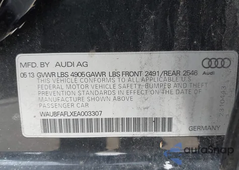 2014 Audi A4 2.0T Premium z USA, uszkodzony, nr VIN WAUBFAFLXEA003307